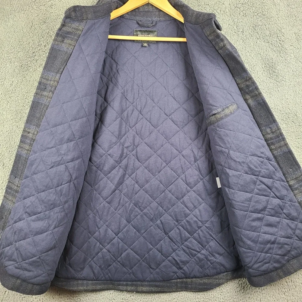 Banana Republic Mens Quilted Wool Blend Shacket Navy Plaid Jacket 736723-01 L